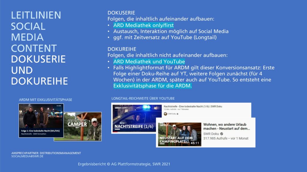Statt alles mit denselben Regeln zu erschlagen, hat sich der SWR entschieden, Genre-spezifische Leitlinien für die Distribution via Social Media zu entwickeln.