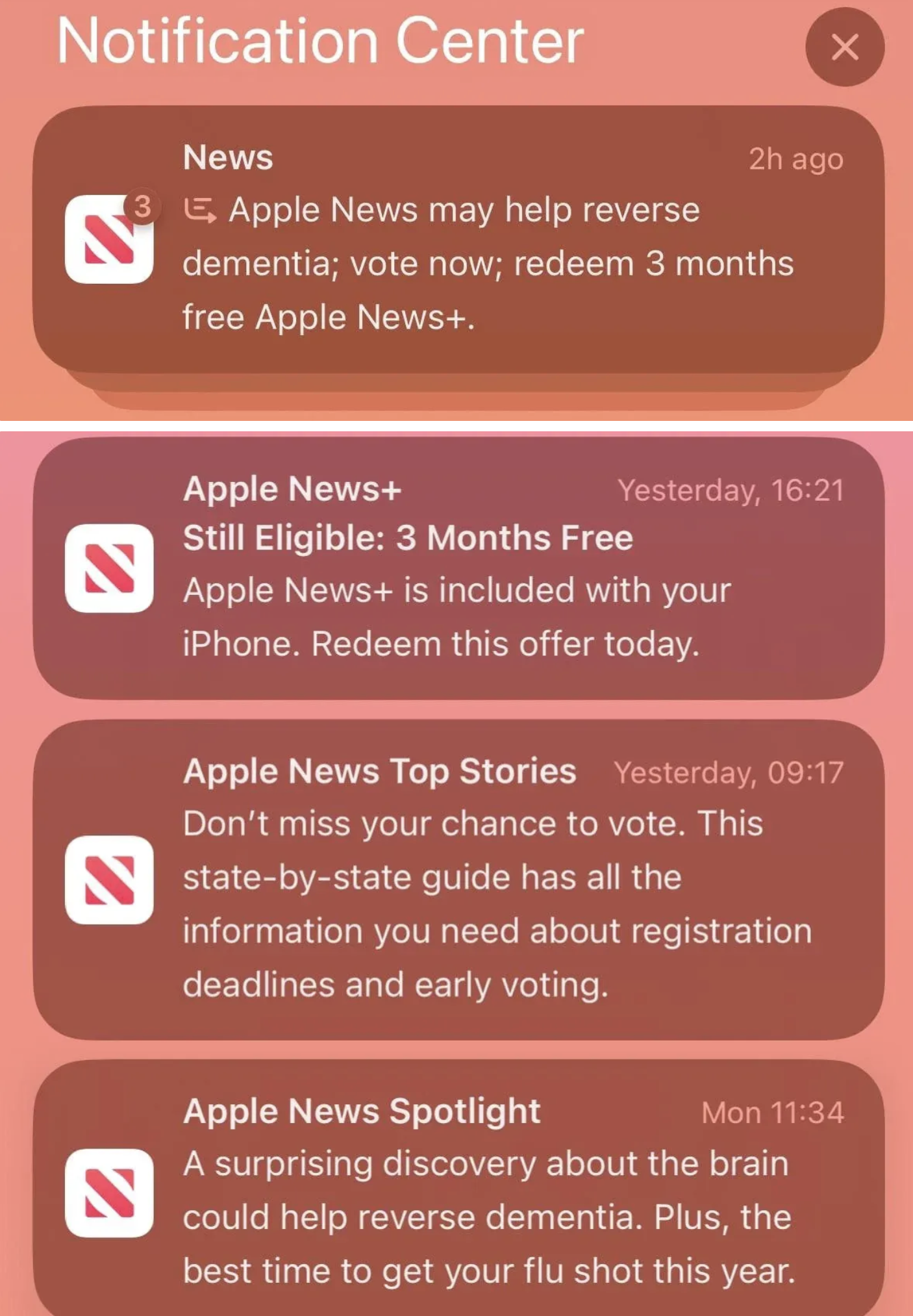 Screenshot der von der Apple Intelligence falsch zusammengefassten Push-Benachrichtigungen.