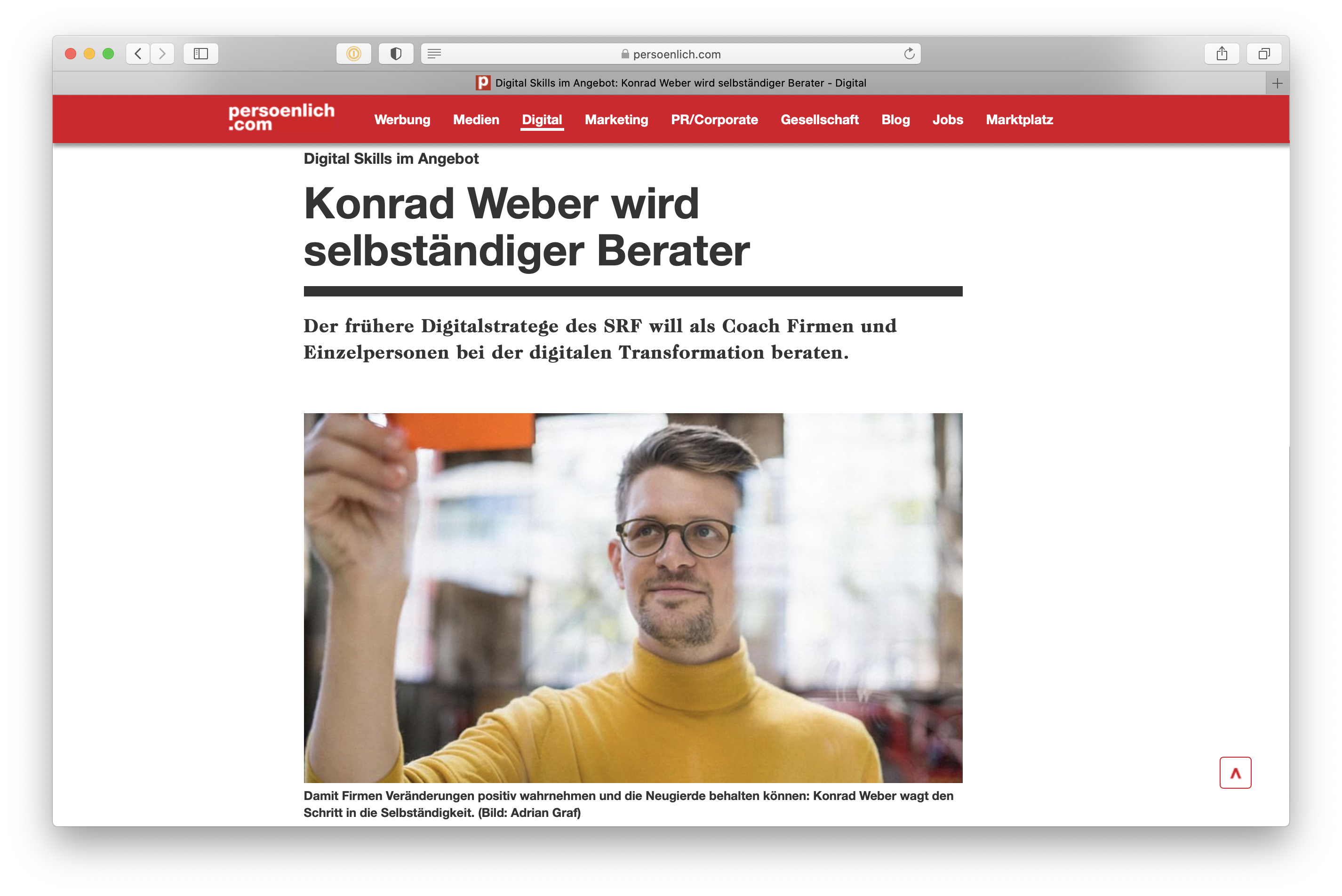 Artikel über Konrad Weber bei persoenlich.com