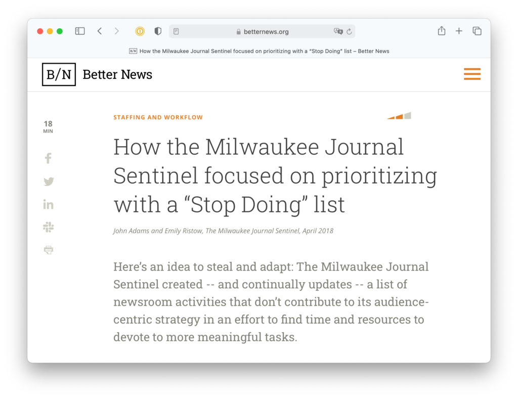 Verzicht als Innovation: Wie die US-amerikanische Tageszeitung «Milwaukee Journal Sentinel» bewusst eine Verzichtsliste führt.